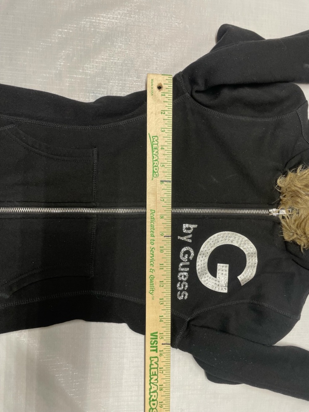 Guess Black Zip-Up Hoodie with Faux Fur Trim - Picture 6 of 6